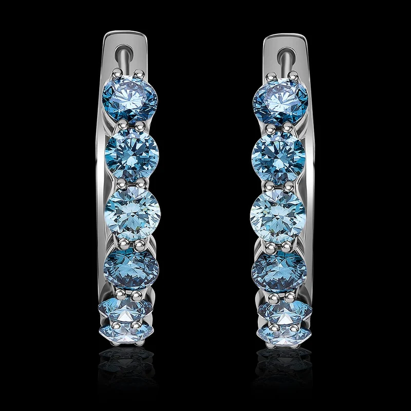LUXURIANT DIAMOND - Lab Grown Blauer Diamant VS Ohrringe 925 Silber platiniert ca. 2.15 ct