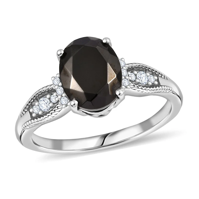 2er Set - D'Joy Elite Shungit (Oval) Ring und Anhänger, 925 Silber platiniert (Größe 21.00) ca. 1.82 ct