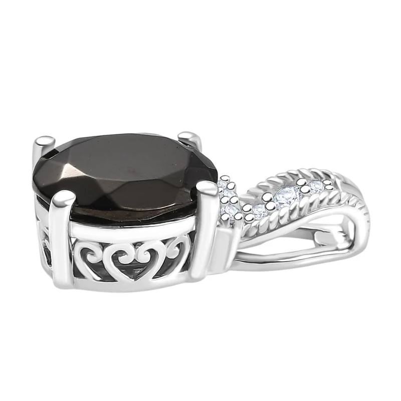 2er Set - D'Joy Elite Shungit (Oval) Ring und Anhänger, 925 Silber platiniert (Größe 21.00) ca. 1.82 ct