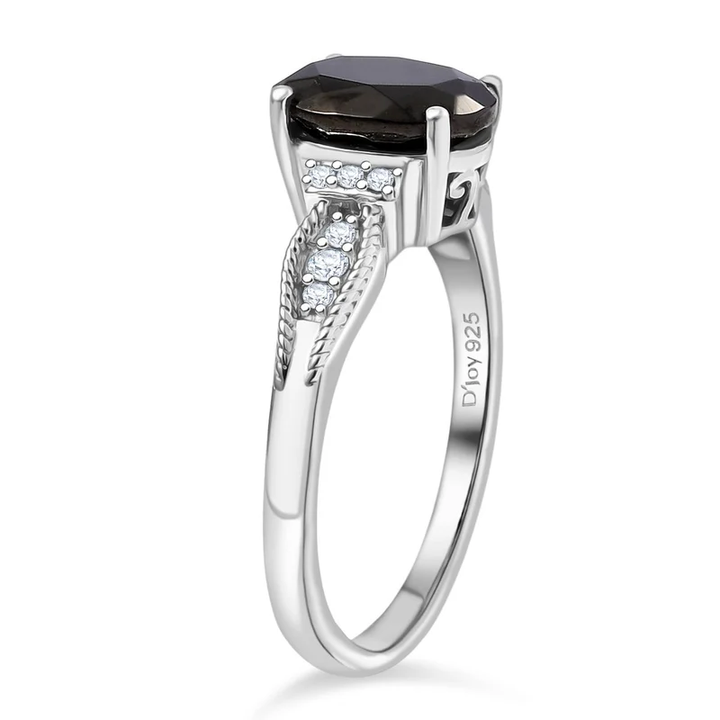 2er Set - D'Joy Elite Shungit (Oval) Ring und Anhänger, 925 Silber platiniert (Größe 21.00) ca. 1.82 ct
