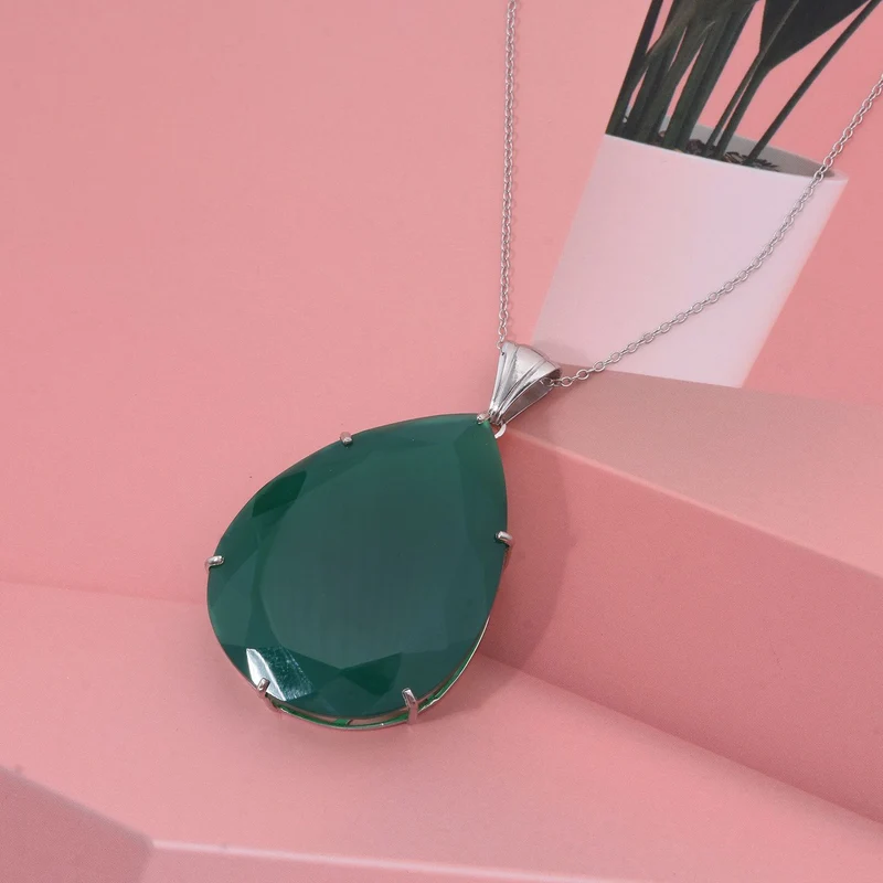 Verde Onyx Schmuckset 925 Silber rhodiniert ca. 51,70 ct.
