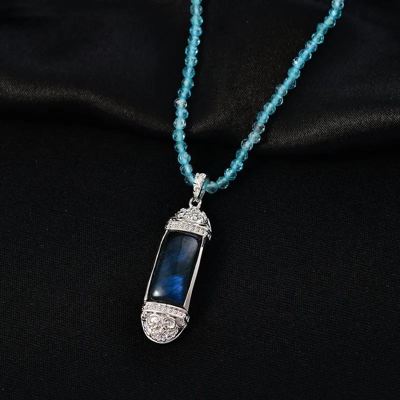 D'Joy AAA Labradorit Anhänger mit Apatit Kette, ca. 45 cm 925 Silber rhodiniert ca. 46.98 ct
