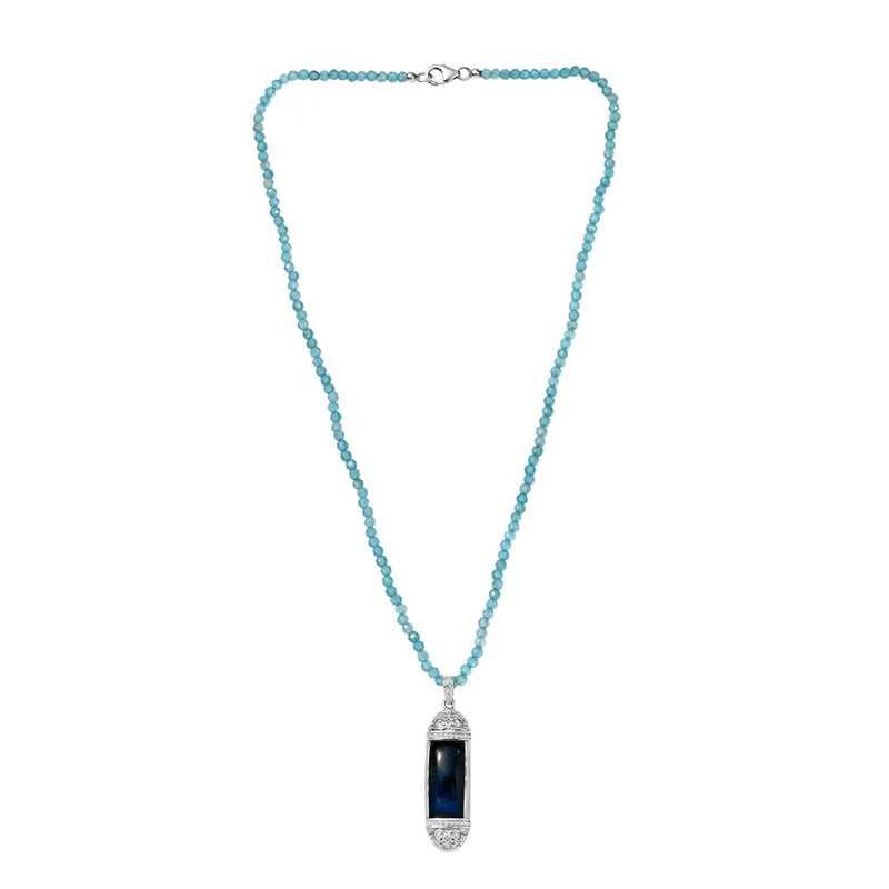 D'Joy AAA Labradorit Anhänger mit Apatit Kette, ca. 45 cm 925 Silber rhodiniert ca. 46.98 ct