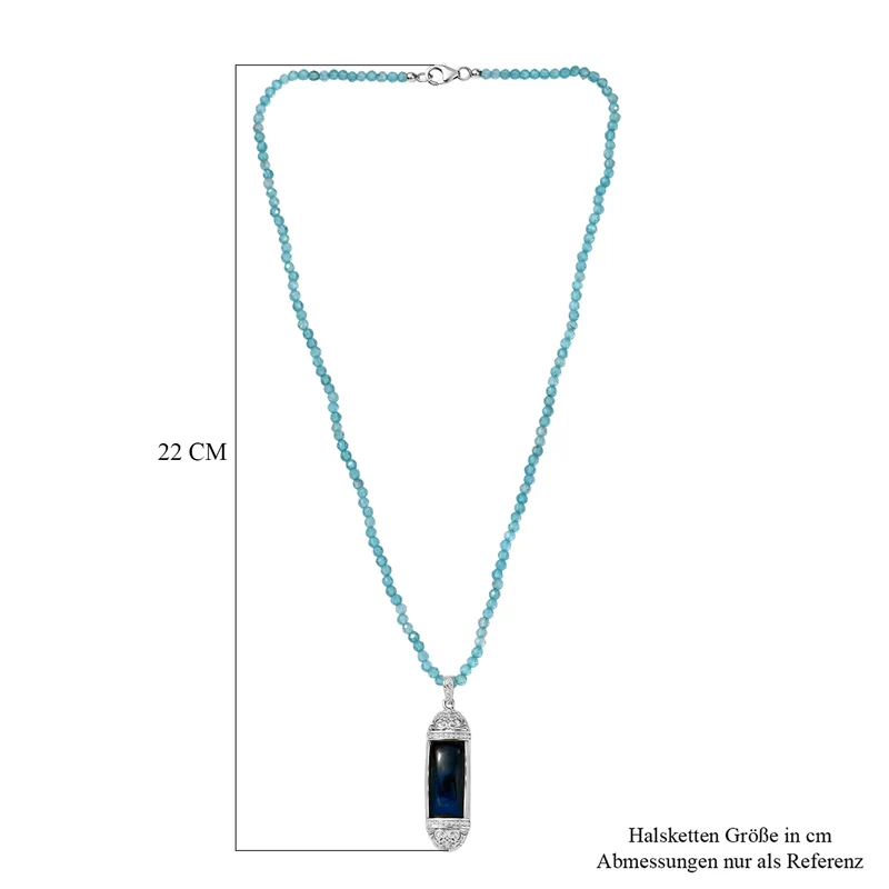 D'Joy AAA Labradorit Anhänger mit Apatit Kette, ca. 45 cm 925 Silber rhodiniert ca. 46.98 ct