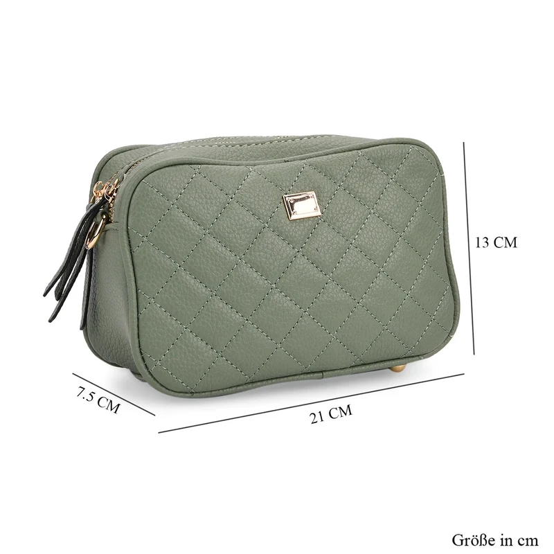 Crossbody-Tasche mit Steppmuster und gemustertem Schultergurt, Kunstleder, 21 x 13 x 7.5 cm, Pink