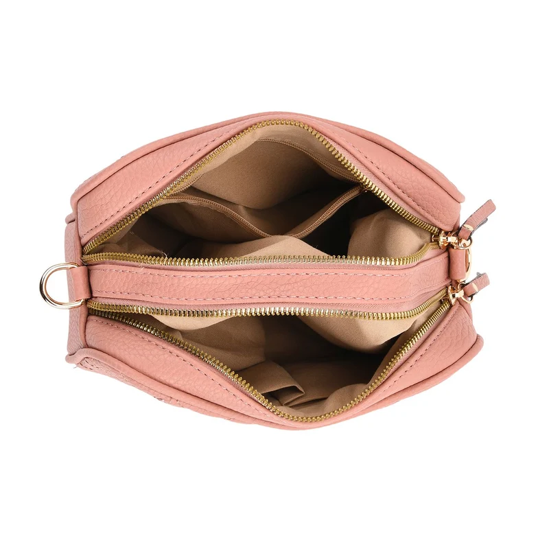 Crossbody-Tasche mit Steppmuster und gemustertem Schultergurt, Kunstleder, 21 x 13 x 7.5 cm, Pink