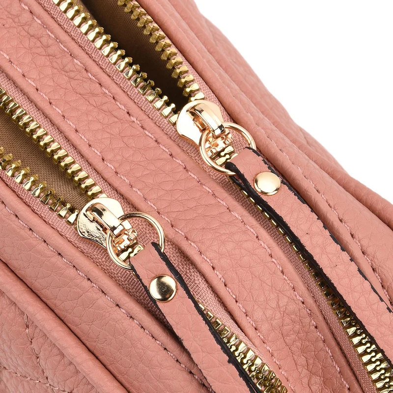 Crossbody-Tasche mit Steppmuster und gemustertem Schultergurt, Kunstleder, 21 x 13 x 7.5 cm, Pink