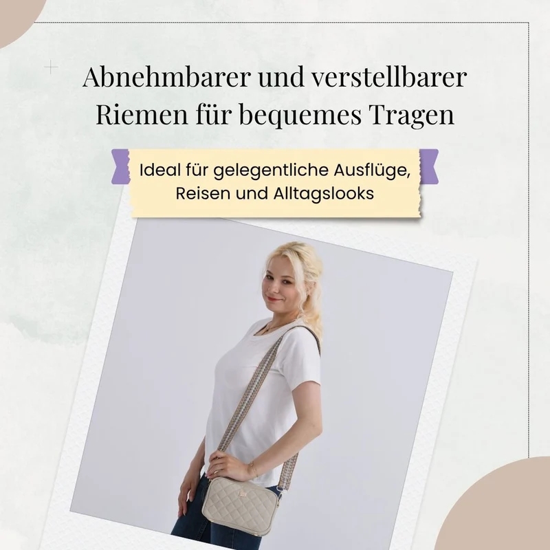 Crossbody-Tasche mit Steppmuster und gemustertem Schultergurt, Kunstleder, 21 x 13 x 7.5 cm, Pink
