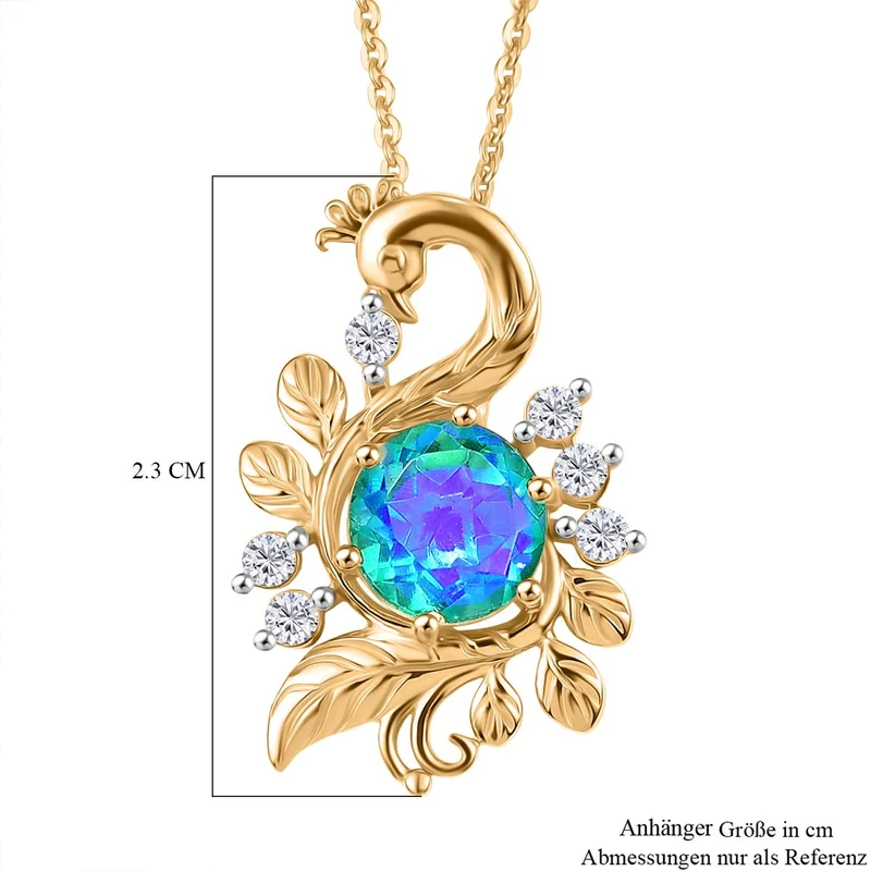 D'Joy Pfau Quarz Triplette, Weißer Zirkon Schmuckset ca. 50 cm 925 Silber 750 Gelb Vergoldet ca. 1.79 ct