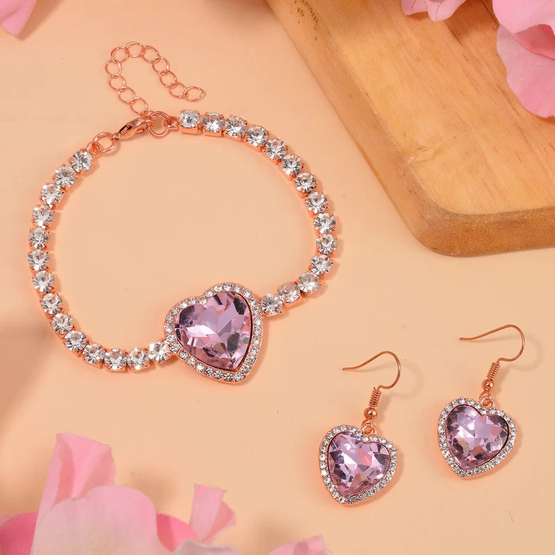 2er Set - J Francis gefertigt mit Glas, Weißer Kristall Armband und Ohrringe, blau