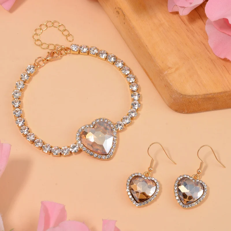 2er Set - J Francis gefertigt mit Glas, Weißer Kristall Armband und Ohrringe, blau