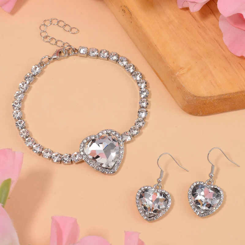 2er Set - J Francis gefertigt mit Glas, Weißer Kristall Armband und Ohrringe, blau