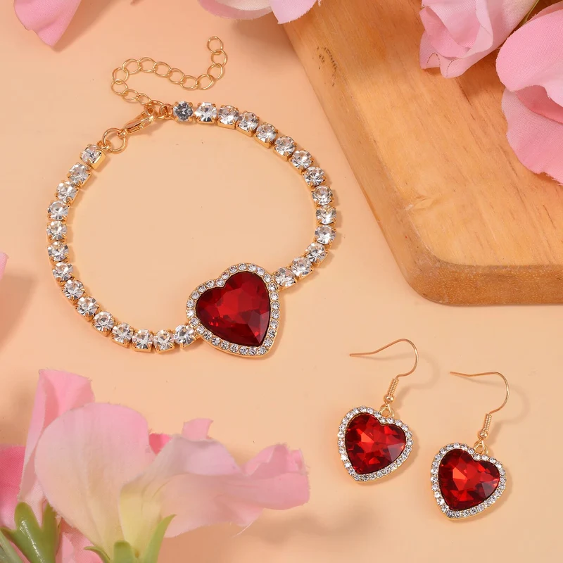2er Set - J Francis gefertigt mit Glas, Weißer Kristall Armband und Ohrringe, blau