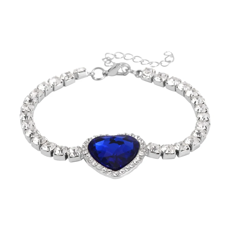 2er Set - J Francis gefertigt mit Glas, Weißer Kristall Armband und Ohrringe, blau