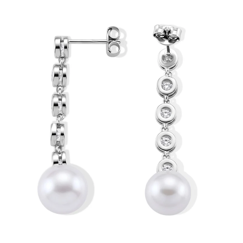 D'Joy Weiße Edison Perle (10-11 mm), Moissanit Ohrringe 925 Silber Rhodiniert