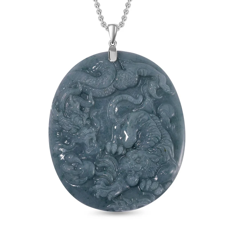 Natürlicher Olmek Jadeit Anhänger mit Kette ca. 50 cm, 925 Silber rhodiniert ca. 105.00 ct