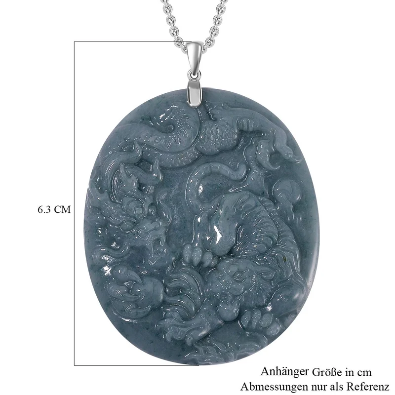 Natürlicher Olmek Jadeit Anhänger mit Kette ca. 50 cm, 925 Silber rhodiniert ca. 105.00 ct