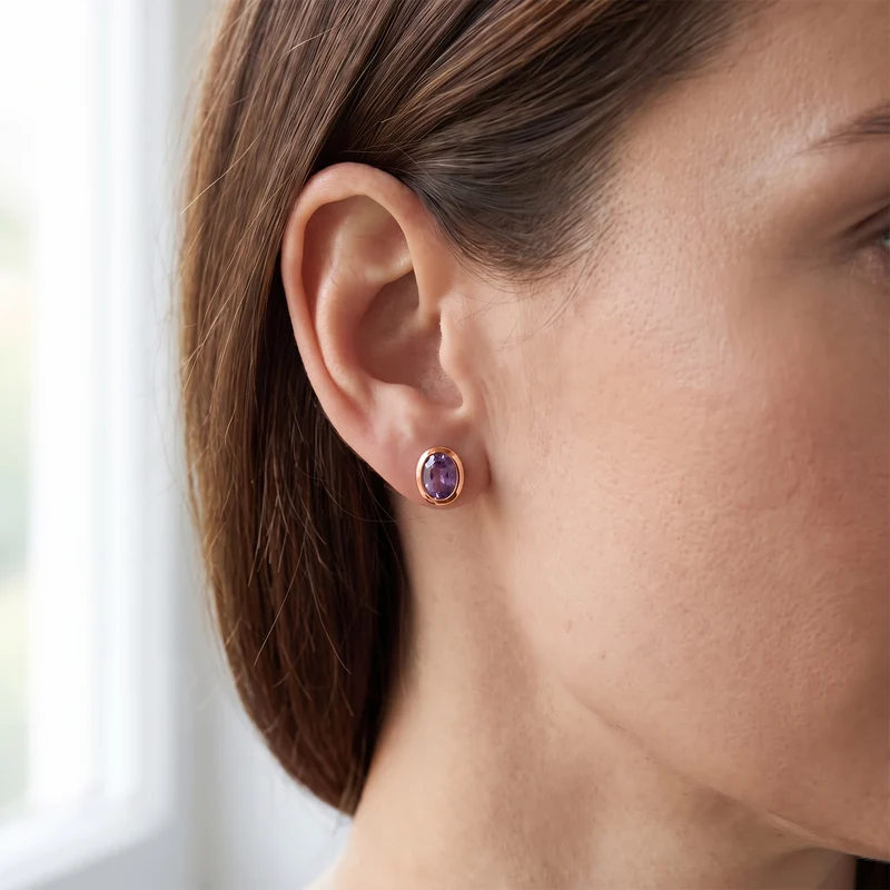 EverTrue Rose De France Amethyst Solitär Ohrringe, 950 Kupfer rosévergoldet - 3,35 ct.