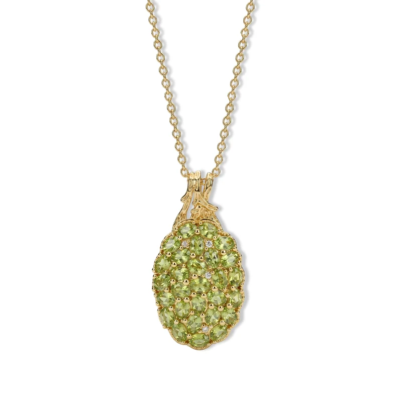 EverTrue Peridot und Zirkon Cluster Anhänger mit 50cm Edelstahl-Kette, Bronze mit Gelbgold-E-Beschichtung - 5,20 ct.