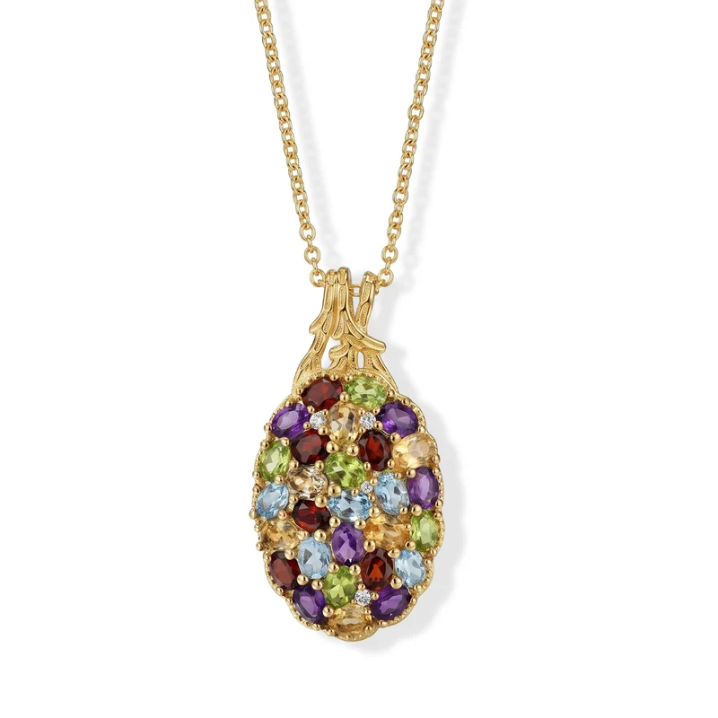 EverTrue Peridot und Zirkon Cluster Anhänger mit 50cm Edelstahl-Kette, Bronze mit Gelbgold-E-Beschichtung - 5,20 ct.