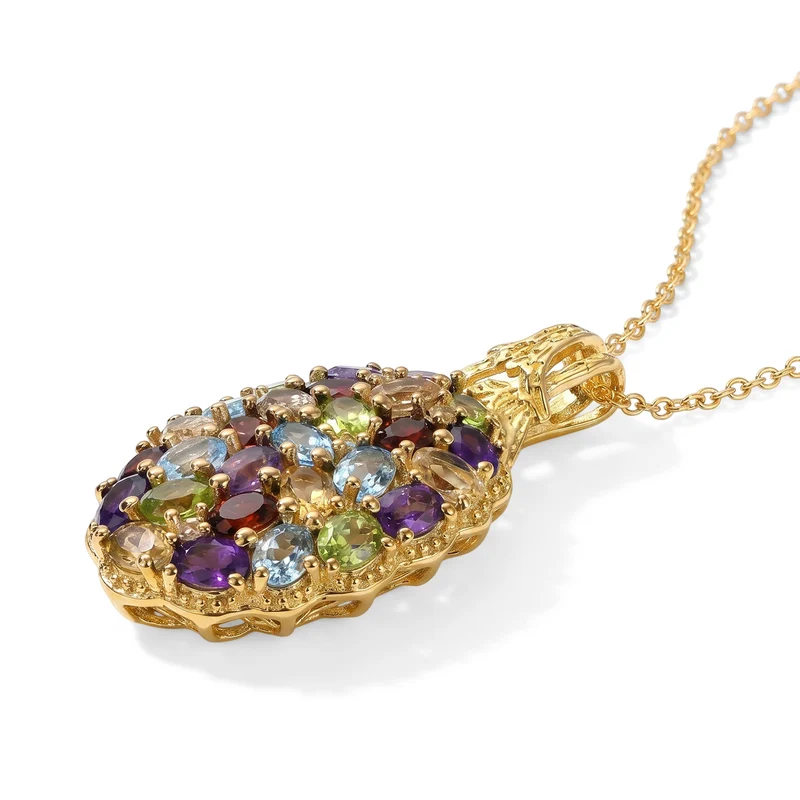EverTrue Peridot und Zirkon Cluster Anhänger mit 50cm Edelstahl-Kette, Bronze mit Gelbgold-E-Beschichtung - 5,20 ct.