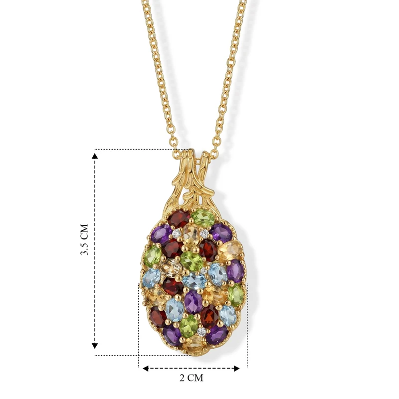 EverTrue Peridot und Zirkon Cluster Anhänger mit 50cm Edelstahl-Kette, Bronze mit Gelbgold-E-Beschichtung - 5,20 ct.