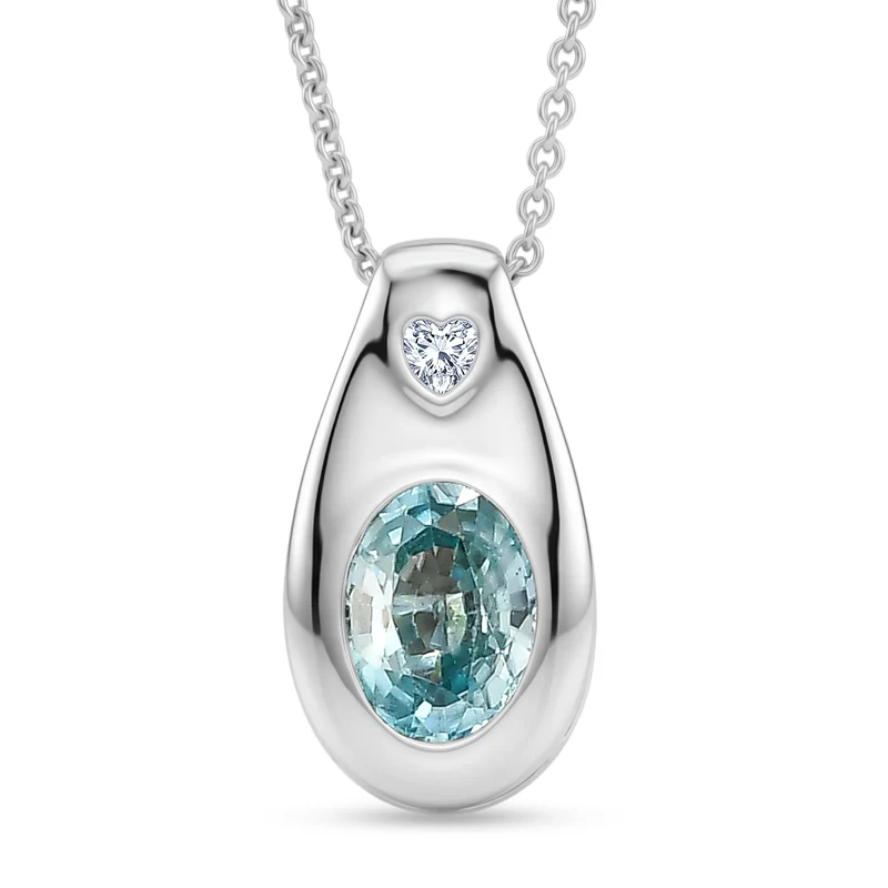 D'Joy Blauer Zirkon, Weißer Zirkon Schmuckset ca. 50 cm 925 Silber Rhodiniert ca. 1,98 ct.