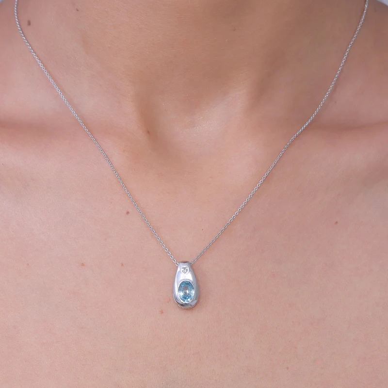D'Joy Blauer Zirkon, Weißer Zirkon Schmuckset ca. 50 cm 925 Silber Rhodiniert ca. 1,98 ct.