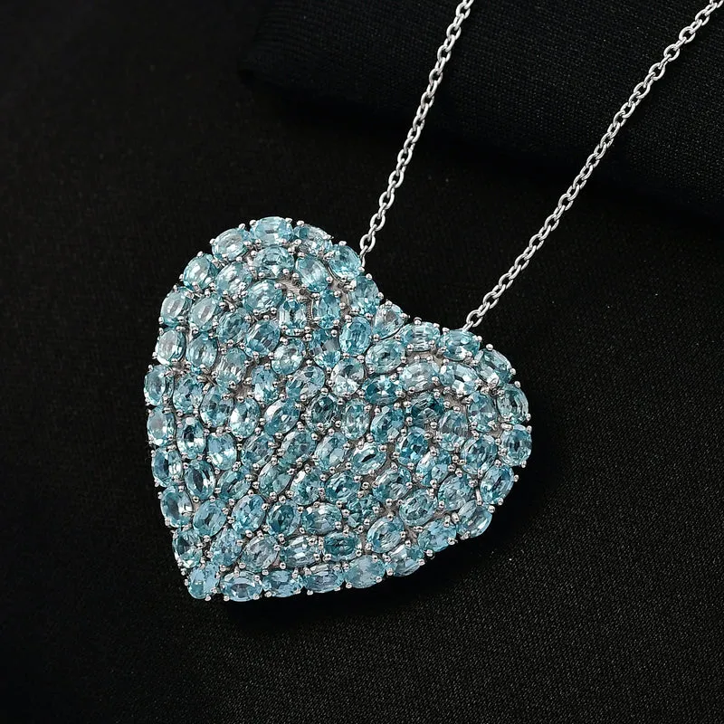 D'Joy Blauer Zirkon Anhänger mit Kette, ca. 45 cm + 5 cm Extender, 925 Silber rhodiniert ca. 21.37 ct