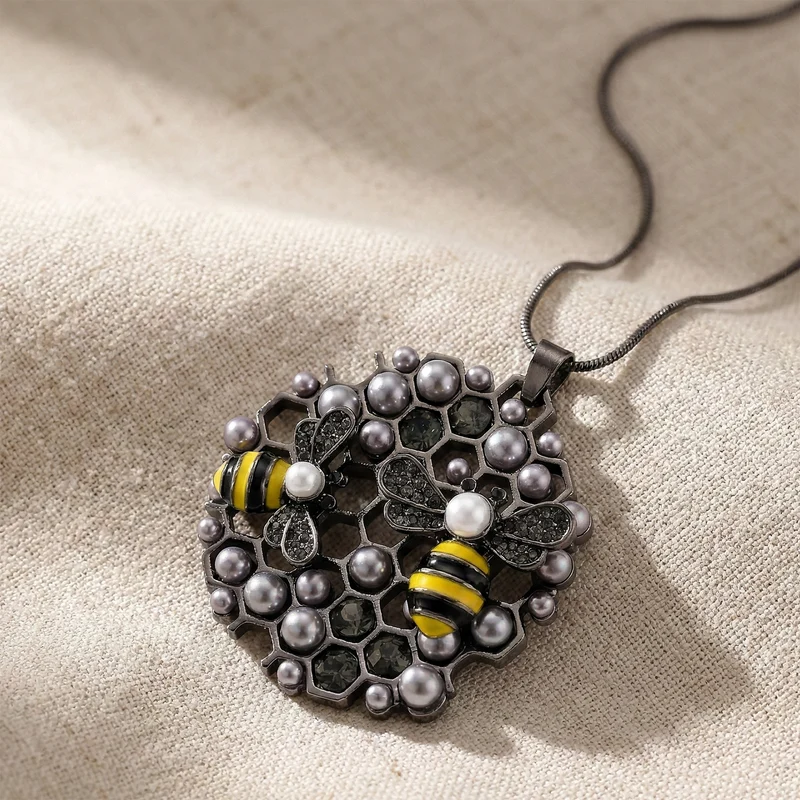 Schwarze Kristall, Kunststoff Perle Anhänger mit Kette ca. 63.5 cm + 5 cm Extender, Legierung emailliert, Legierung Schwarz