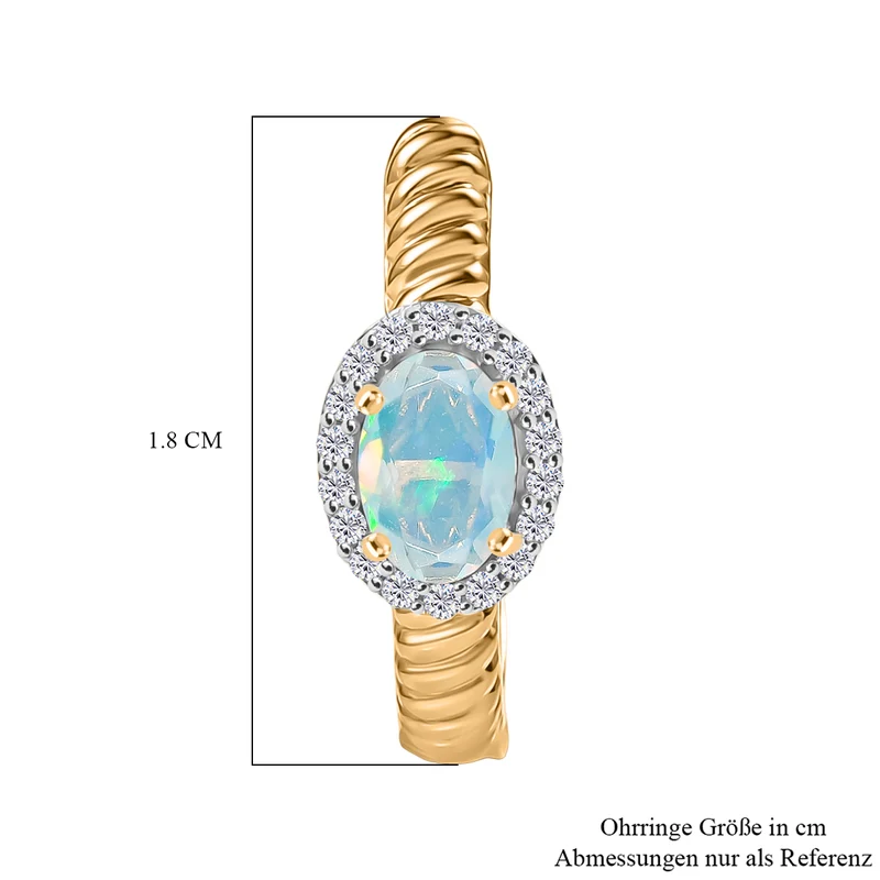D'Joy AA Natürlicher, äthiopischer Welo Opal, Weißer Zirkon Ohrringe 925 Silber vergoldet ca. 0.80 ct