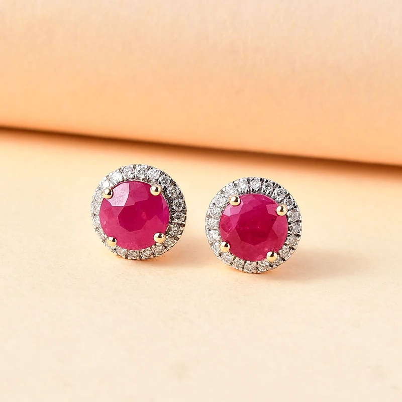 LUXORO zertifizierte und geprüfte AAA Taveta Rubin und i2 Diamant Halo Ohrringe in 417 Gold -(10-15 Werktage Lieferzeit) 2,40 ct.