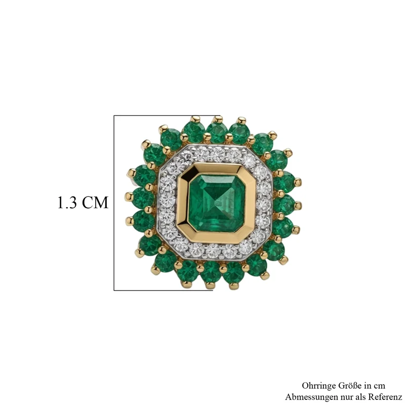 D'Joy AAA Kagem Sambischer Smaragd Ohrringe 925 Silber 750 Gelbgold vermeil ca. 1.76 ct