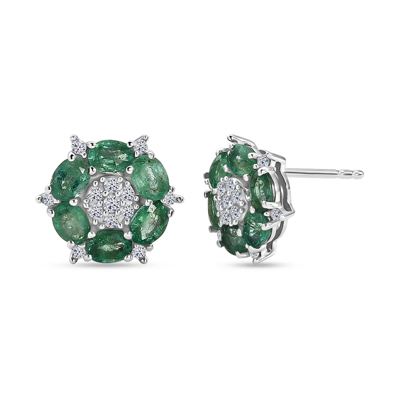 D'Joy 2,16 ct. AAA Kagem sambische Smaragd und Labor Diamant Ohrringe, 925 Silber rhodiniert