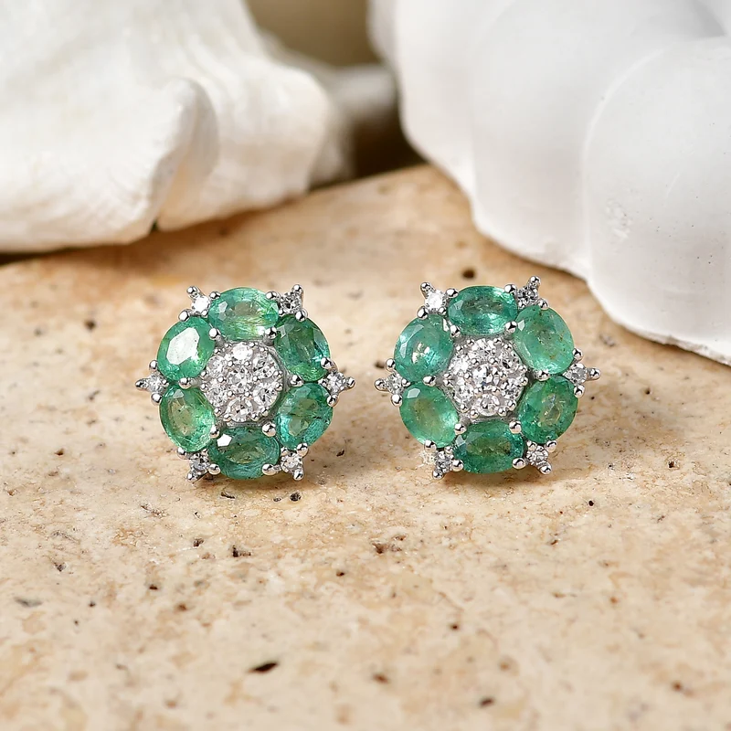 D'Joy 2,16 ct. AAA Kagem sambische Smaragd und Labor Diamant Ohrringe, 925 Silber rhodiniert