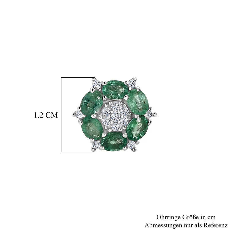 D'Joy 2,16 ct. AAA Kagem sambische Smaragd und Labor Diamant Ohrringe, 925 Silber rhodiniert
