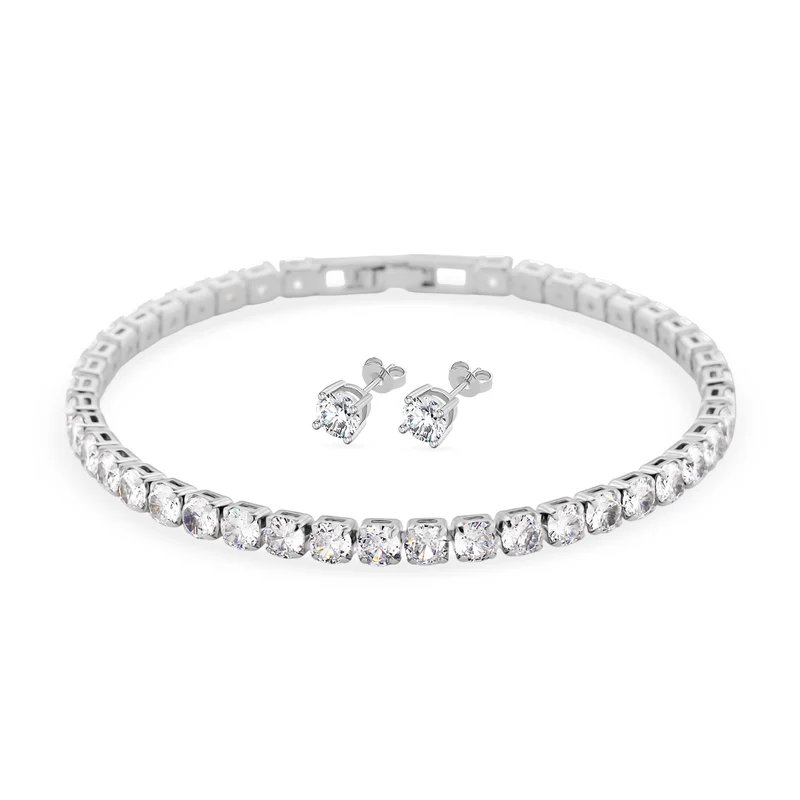 Weißer Zirkonia Schmuckset Nickelfreies Messing rhodiniert