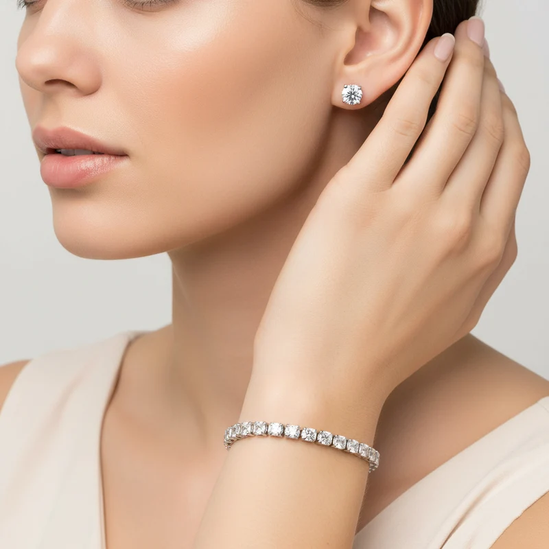 Weißer Zirkonia Schmuckset Nickelfreies Messing rhodiniert