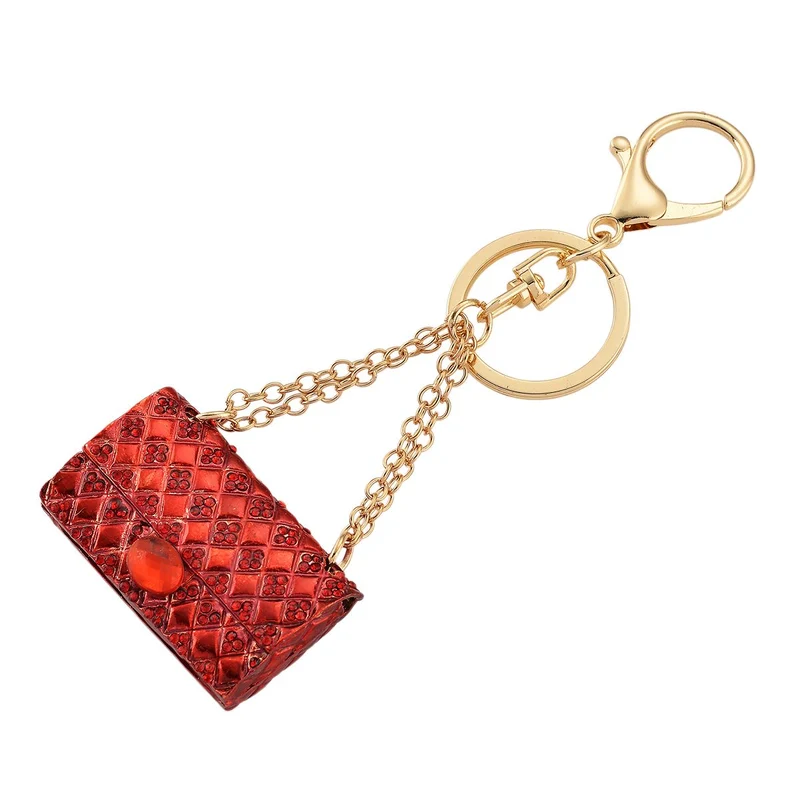 3er-Set emaillierte weiße, schwarze, rote und mehrfarbige Kristall-Schlüsselanhänger, Handtasche, Teddybär und Delfin, Legierung in Gelbgold