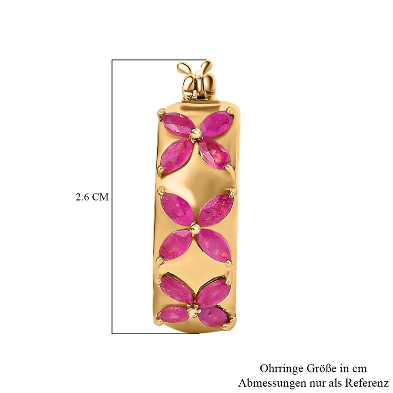 Afrikanischer Rubin (Fissure gefüllt) Ohrringe 925 Silber Gelbgold Vermeil ca. 2,64 ct.