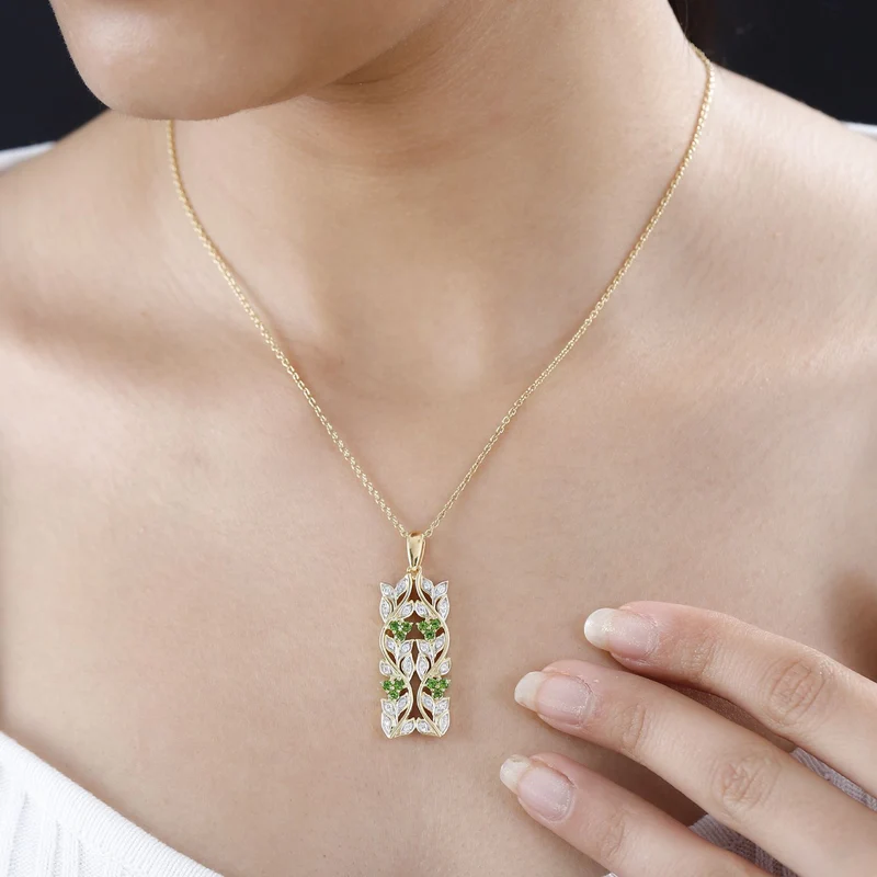AA Neon Apatit, Weißer Zirkon Anhänger mit Kette ca. 45 cm, 925 Silber platiniert ca. 0.88 ct