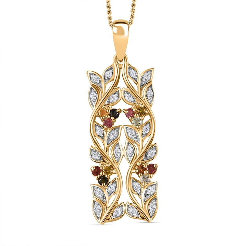 AA Neon Apatit, Weißer Zirkon Anhänger mit Kette ca. 45 cm, 925 Silber platiniert ca. 0.88 ct