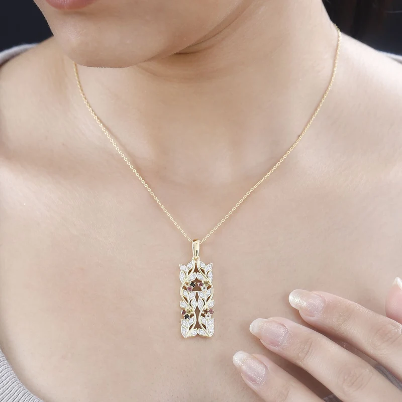 AA Neon Apatit, Weißer Zirkon Anhänger mit Kette ca. 45 cm, 925 Silber platiniert ca. 0.88 ct
