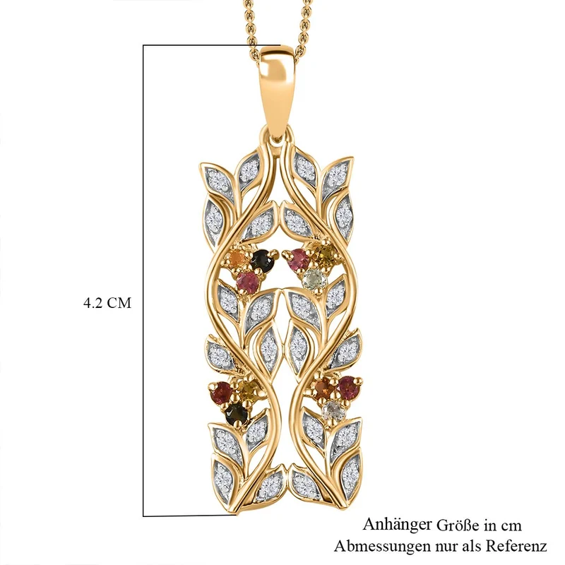 AA Neon Apatit, Weißer Zirkon Anhänger mit Kette ca. 45 cm, 925 Silber platiniert ca. 0.88 ct