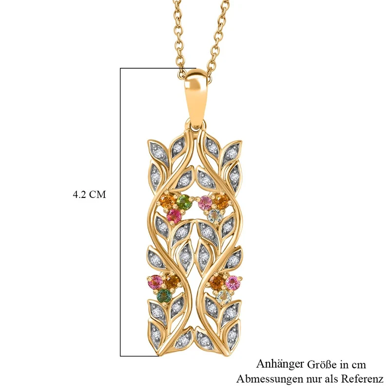 AA Neon Apatit, Weißer Zirkon Anhänger mit Kette ca. 45 cm, 925 Silber platiniert ca. 0.88 ct