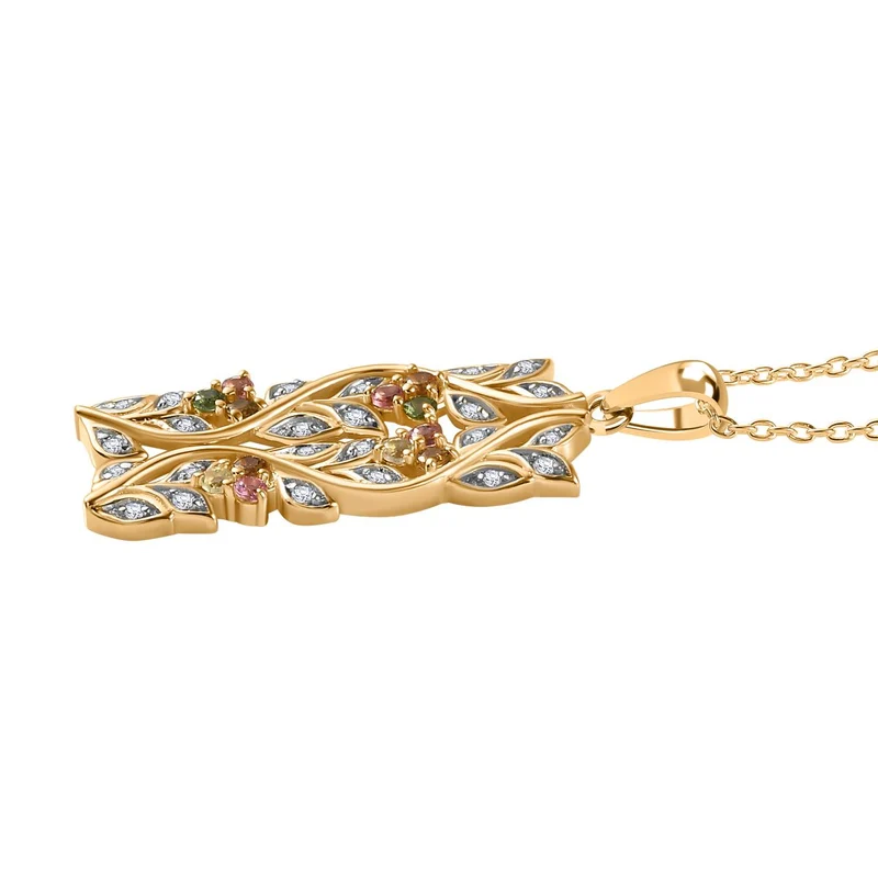 AA Neon Apatit, Weißer Zirkon Anhänger mit Kette ca. 45 cm, 925 Silber platiniert ca. 0.88 ct