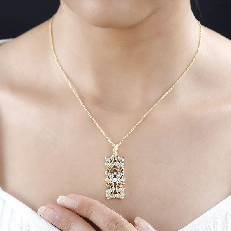 AA Neon Apatit, Weißer Zirkon Anhänger mit Kette ca. 45 cm, 925 Silber platiniert ca. 0.88 ct