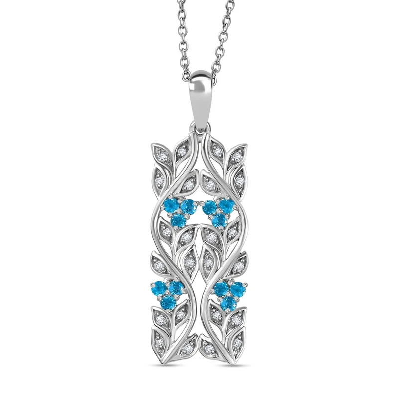 AA Neon Apatit, Weißer Zirkon Anhänger mit Kette ca. 45 cm, 925 Silber platiniert ca. 0.88 ct