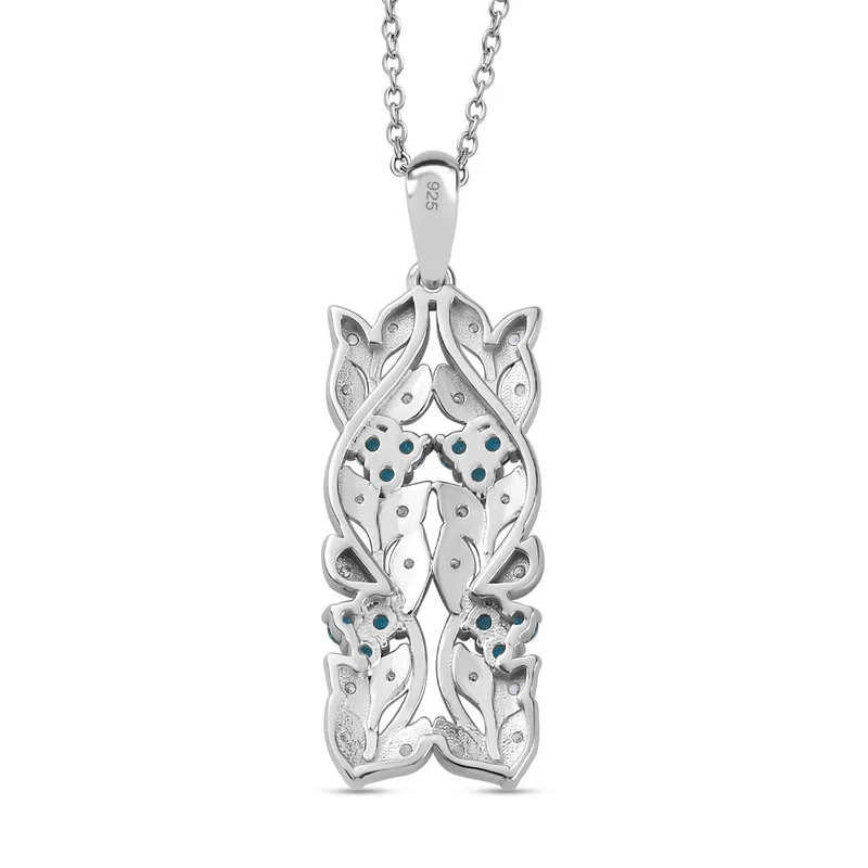 AA Neon Apatit, Weißer Zirkon Anhänger mit Kette ca. 45 cm, 925 Silber platiniert ca. 0.88 ct
