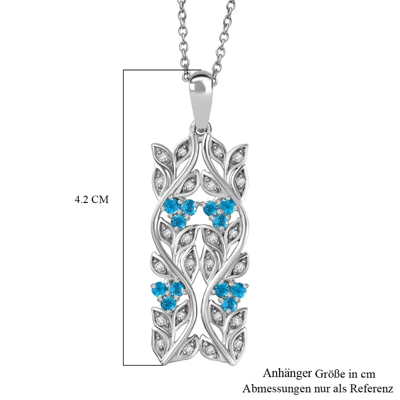 AA Neon Apatit, Weißer Zirkon Anhänger mit Kette ca. 45 cm, 925 Silber platiniert ca. 0.88 ct